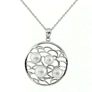 Splendid Pearls Rhodium Plated 925 Sterling Silver 6-9mm Pearl Necklace